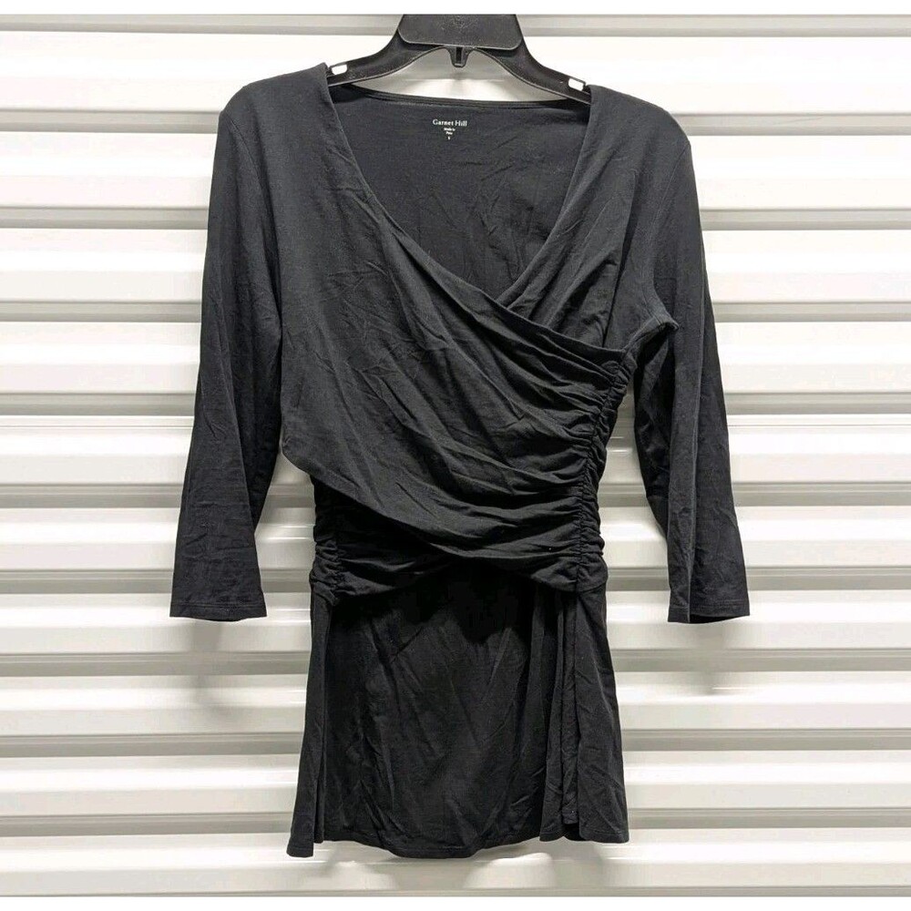 Coastal Quiet Luxury Garnet Hill Black Pima Modal Knit Babydoll‎ Tunic Top Small
